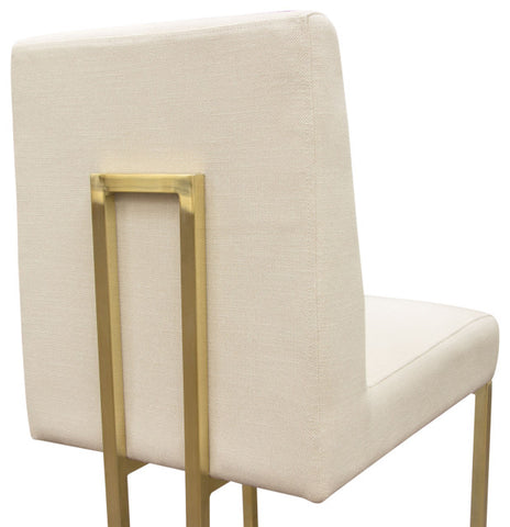 Set of, 2 Skyline Dining Chairs, Cream Fabric With Polished Gold Metal Frame By Diamond Sofa