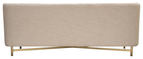 Fabric Sofa in Sand Linen Fabric Accent Pillows and Gold Metal Criss-Cross Frame By Diamond Sofa