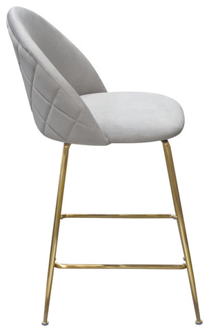 Set of 2 Counter Height Chairs, Gray Velvet With Brushed Gold Metal Legs By Diamond Sofa