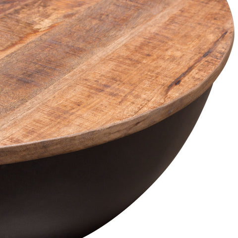 Salem Round Drum Storage Cocktail Table, Natural Mango Wood Top Black Metal Base By Diamond Sofa