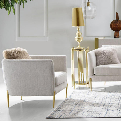 Lane Chair in Light Cream Fabric with Gold Metal Legs By Diamond Sofa