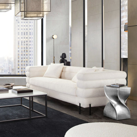 Vox Sofa, Faux White Shearling, Black Powder Metal Legs By Diamond Sofa