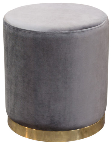 Round Accent Ottoman, Gray Velvet, Silver Metal Band Accent By Diamond Sofa