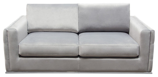 Loveseat, Platinum Grey Velvet, Tufted Outside Detail and Silver Metal Trim By Diamond Sofa