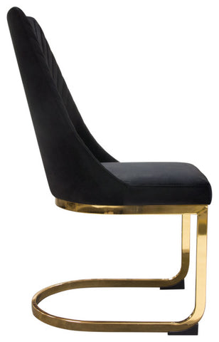 Vogue Set of, 2 Dining Chairs, Black Velvet With Polished Gold Metal Base By Diamond Sofa
