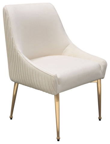 Dining Chairs w/ Vertical Outside Pleat Detail, Contoured Arm in Cream Velvet By Diamond Sofa