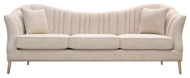 Ava Sofa in Sand Linen Fabric Gold Leg By Diamond Sofa