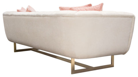 Venus Cream Fabric Sofa With Contrasting Pillows and Gold Finished Metal Base By Diamond Sofa