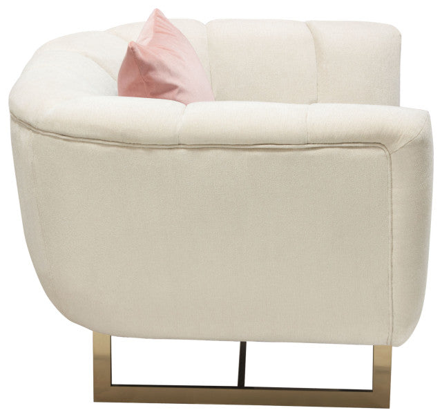 Venus Cream Fabric Chair With Contrasting Pillows and Gold Finished Metal Base By Diamond Sofa