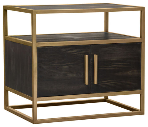 Empire 2-Door End Table in Dark Brown Veneer Hand brushed Gold Metal Frame By Diamond Sofa
