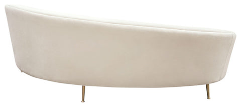 Celine Curved Sofa with Contoured Back in Light Cream Velvet & Gold Metal Legs By Diamond Sofa