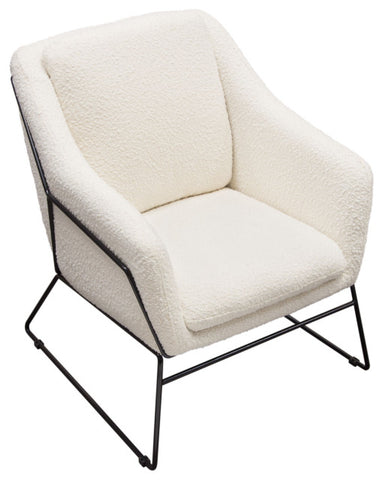 Bryce Accent Chair, Ivory Boucle wrapped, Black Powder Coated Metal Frame By Diamond Sofa