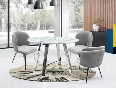 Paris 47" Round Dining Table With Faux Marble Top and Chrome Base By Diamond Sofa