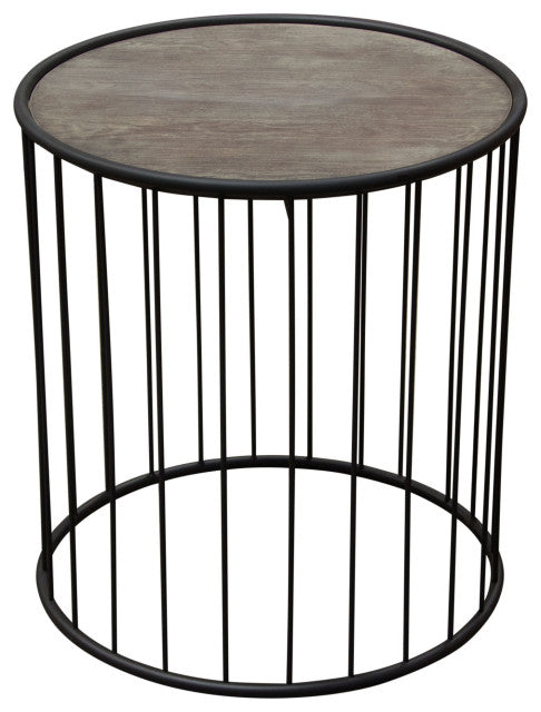 Gibson 22" Round End Table with Grey Oak Finished Top and Metal Base By Diamond Sofa
