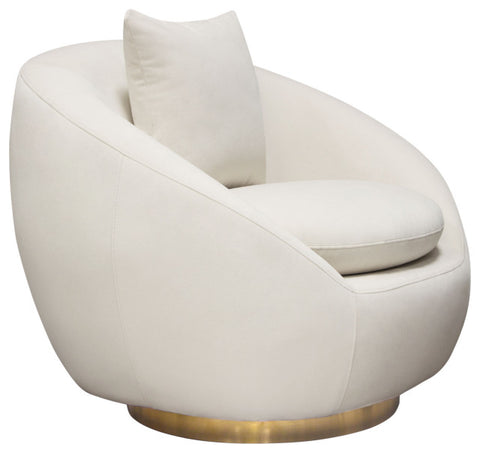 Celine Swivel Accent Chair, Light Cream Velvet With Brushed Gold Accent Band By Diamond Sofa