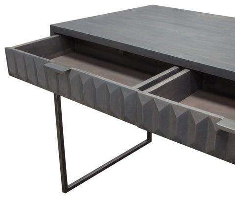 Spectrum 2-Drawer Solid Mango Wood Desk, Smoke Gray With Gun Metal Finished Legs By Diamond Sofa
