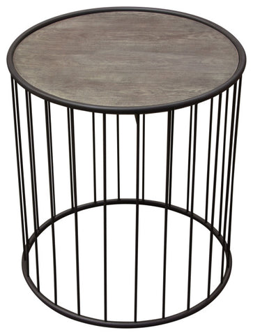 Gibson 22" Round End Table with Grey Oak Finished Top and Metal Base By Diamond Sofa