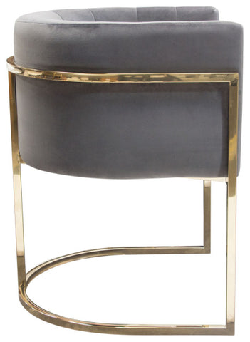 Pandora Dining Chair in Grey Velvet with Polished Gold Frame By Diamond Sofa