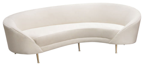 Celine Curved Sofa with Contoured Back in Light Cream Velvet & Gold Metal Legs By Diamond Sofa