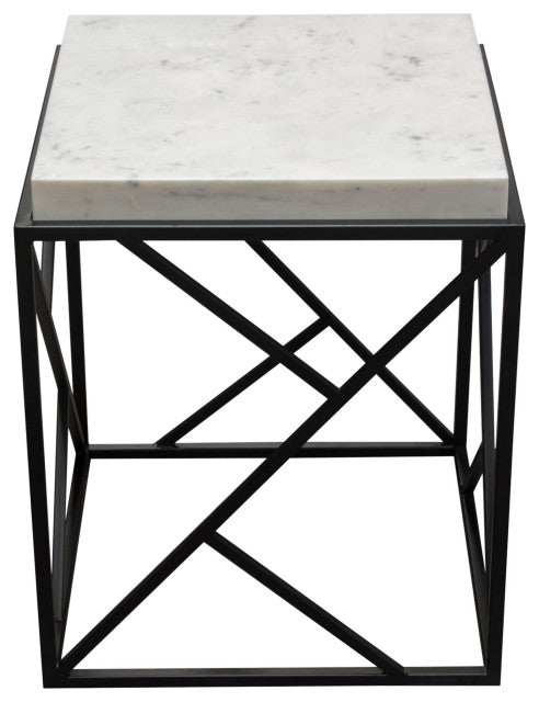 Plymouth Square Accent Table With Genuine Gray Marble Top & Black Metal Base By Diamond Sofa
