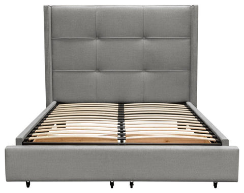 Eastern King Bed, Integrated Footboard Storage Unit, Accent Wings, Grey Fabric By Diamond Sofa