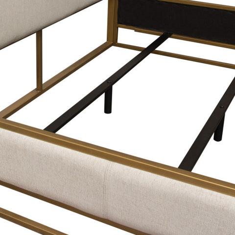 Empire Eastern King Bed, Sand Fabric With Hand brushed Gold Metal Frame By Diamond Sofa