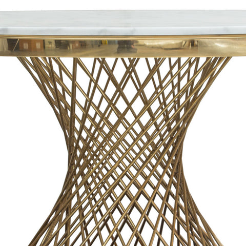 60" Round White Genuine Marble Top Dining Table and Gold Spiral Spoked Base By Diamond Sofa
