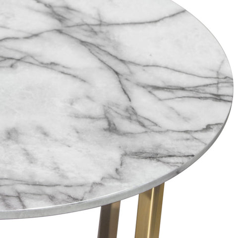 Vida 24" Round End Table With Faux Marble Top and Brushed Gold Metal Frame By Diamond Sofa