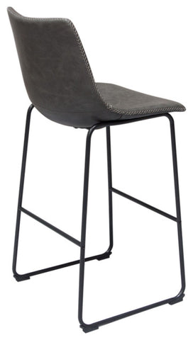 Set of 2 Bar Height Chairs, Weathered Gray Leatherette With Black Metal Base By Diamond Sofa