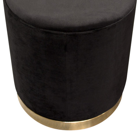 Round Accent Ottoman, Black Velvet, Gold Metal Band Accent By Diamond Sofa