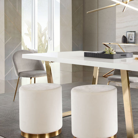 Sorbet Round Accent Ottoman, Cream Velvet By Diamond Sofa