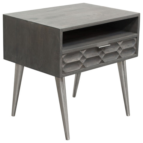 Petra Solid Mango Wood 1-Drawer Accent Table in Smoke Grey Finish Nickel Legs By Diamond Sofa