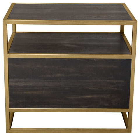 Empire 2-Door End Table in Dark Brown Veneer Hand brushed Gold Metal Frame By Diamond Sofa