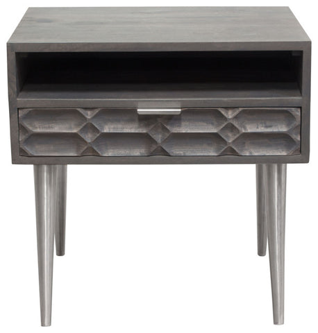 Petra Solid Mango Wood 1-Drawer Accent Table in Smoke Grey Finish Nickel Legs By Diamond Sofa
