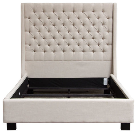 Park Avenue Linen Tufted Bed With Vintage Wing, Desert Sand, Queen By Diamond Sofa