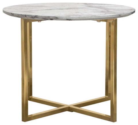 Vida 24" Round End Table With Faux Marble Top and Brushed Gold Metal Frame By Diamond Sofa