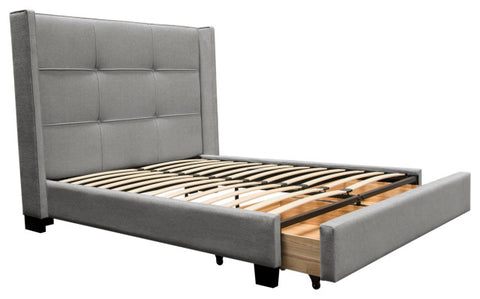 Beverly Eastern King Bed with Integrated Footboard Storage Wings in Grey Fabric By Diamond Sofa