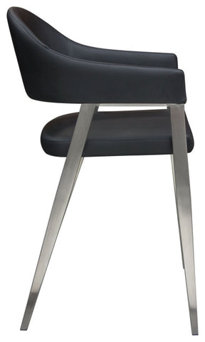 Set of Two Counter Height Chairs, Black Leatherette With Brushed Steel Leg By Diamond Sofa