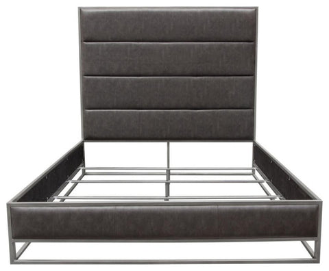 Empire Eastern King Bed, Gray PU With Hand Brushed Silver Metal Frame By Diamond Sofa