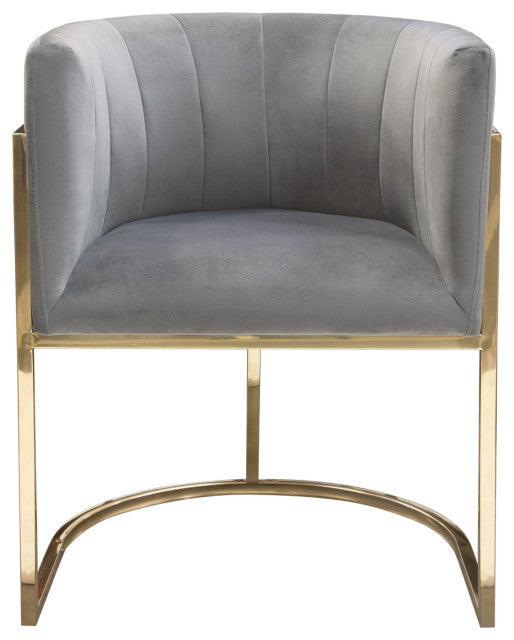 Pandora Dining Chair in Grey Velvet with Polished Gold Frame By Diamond Sofa