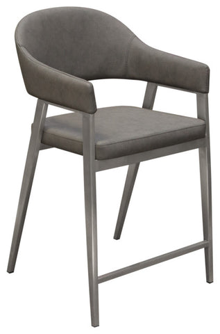Counter Height Chairs, Set of 2, Gray Leatherette, Brushed Steel Leg By Diamond Sofa