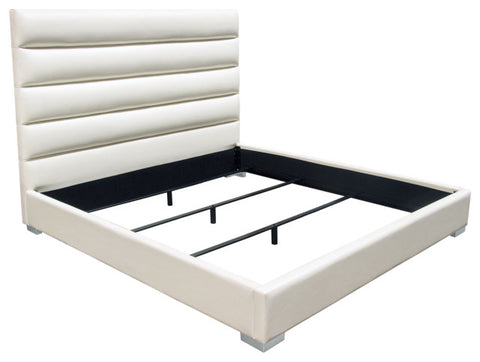 Bardot Channel Tufted Queen Bed in White Leatherette By Diamond Sofa
