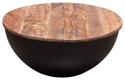 Salem Round Drum Storage Cocktail Table Natural Mango Wood Top & Metal Base By Diamond Sofa