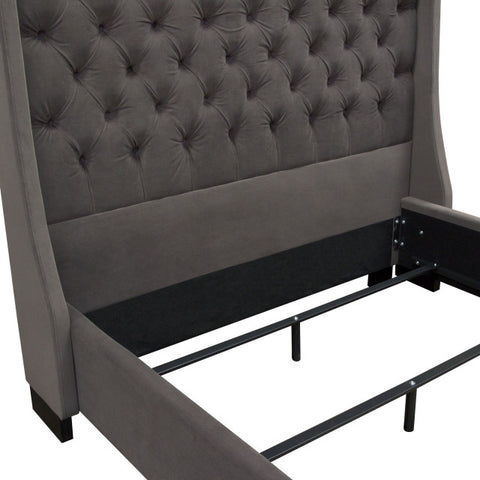 Park Avenue Queen Tufted Bed with Vintage Wing in Smoke Grey Velvet By Diamond Sofa