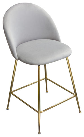 Set of 2 Counter Height Chairs, Gray Velvet With Brushed Gold Metal Legs By Diamond Sofa