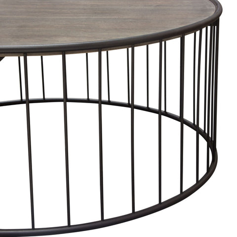 Gibson 38" Round Cocktail Table With Gray Oak Finished Top and Metal Base By Diamond Sofa