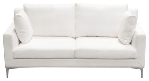 Seattle Loose Back Loveseat in White Linen Polished Silver Metal Leg By Diamond Sofa
