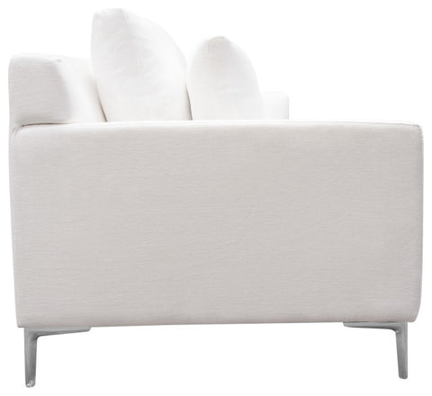 Seattle Loose Back Sofa in White Linen Polished Silver Metal Leg By Diamond Sofa