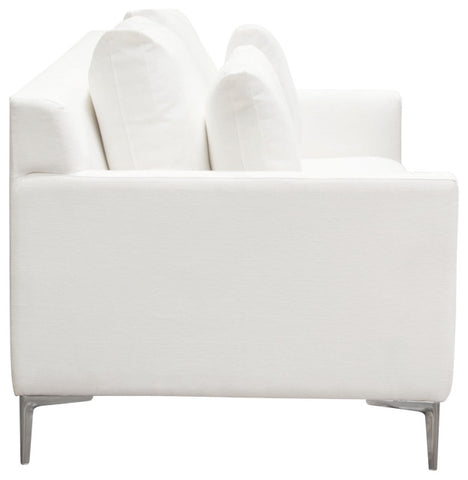 Seattle Loose Back Loveseat in White Linen Polished Silver Metal Leg By Diamond Sofa