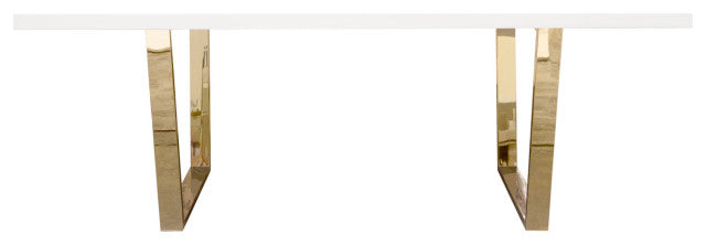 80" Rectangular Dining Table White Lacquer Top and Gold Metal Base By Diamond Sofa